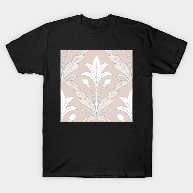 Regency style modern floral damask medallion pattern in neutral taupe beige and cream T-Shirt by FrancesPoff